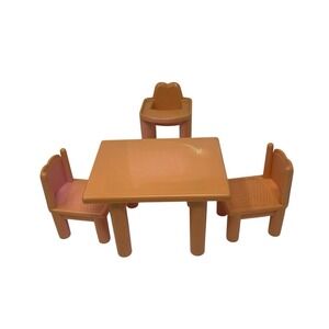 Vintage Playskool Dollhouse Kitchen Table 2 Chairs High Chair 1990 Discoloration